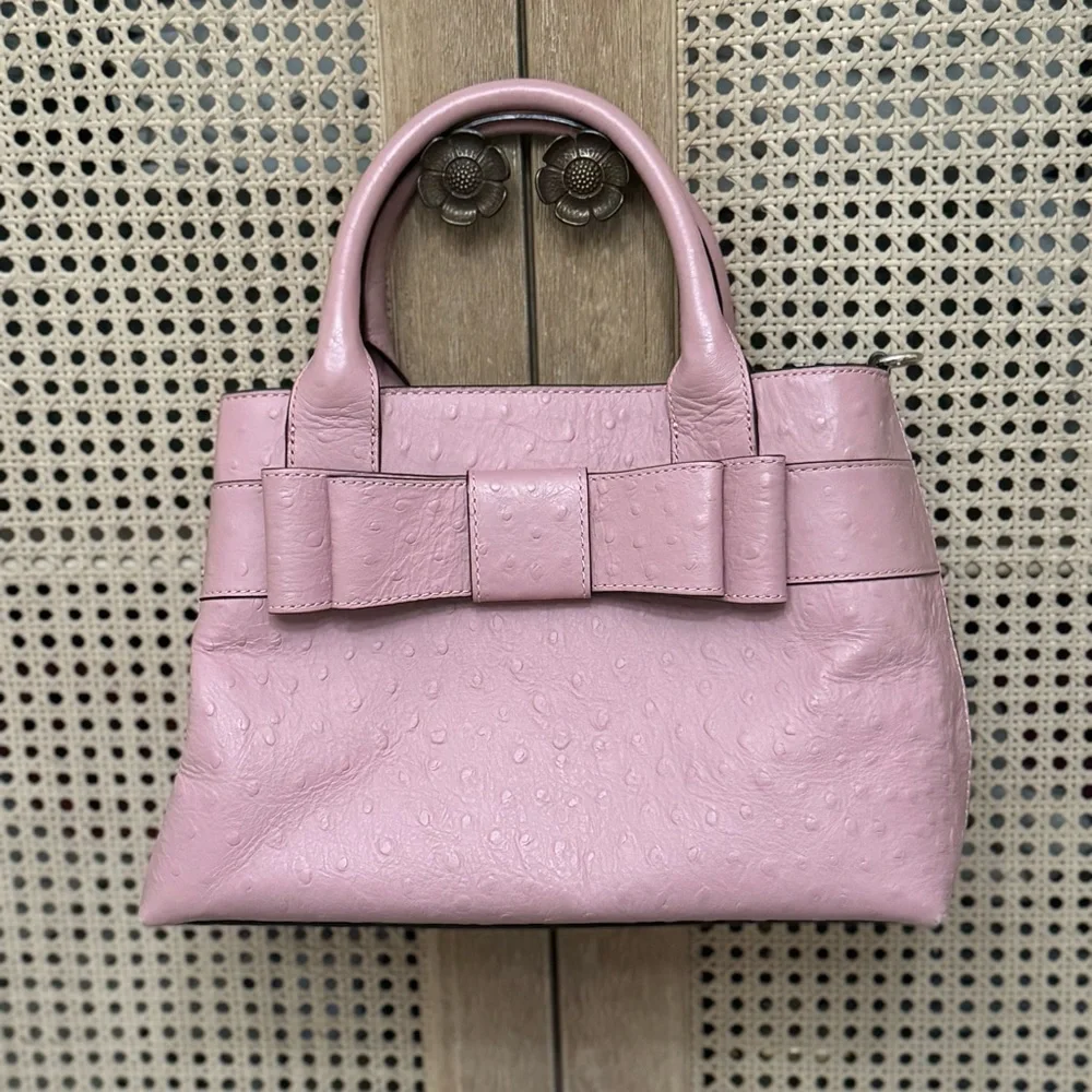 KATE SPADE ♠️ Ostrich Leather bow SATCHEL purse 👛